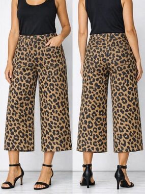Nicole Miller Leopard-Print Cropped Wide-Leg Pants in Brown and Black